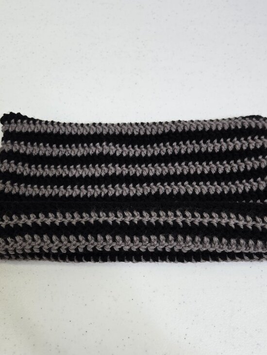 Handmade Crochet Cat Ear Beanie, Striped Acrylic Kitty Hat Black Gray